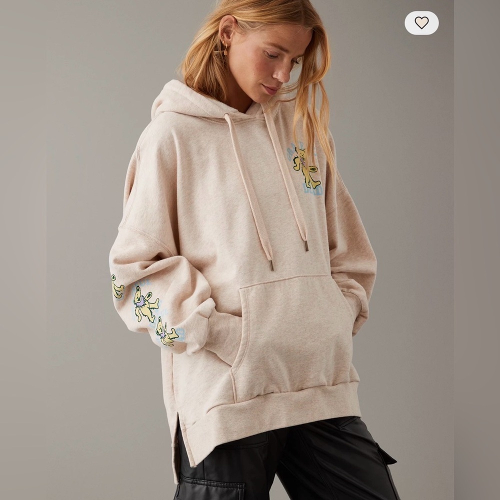 American Eagle Grateful Dead Graphic Big Hug Women Hoodie Beige Oversized Medium